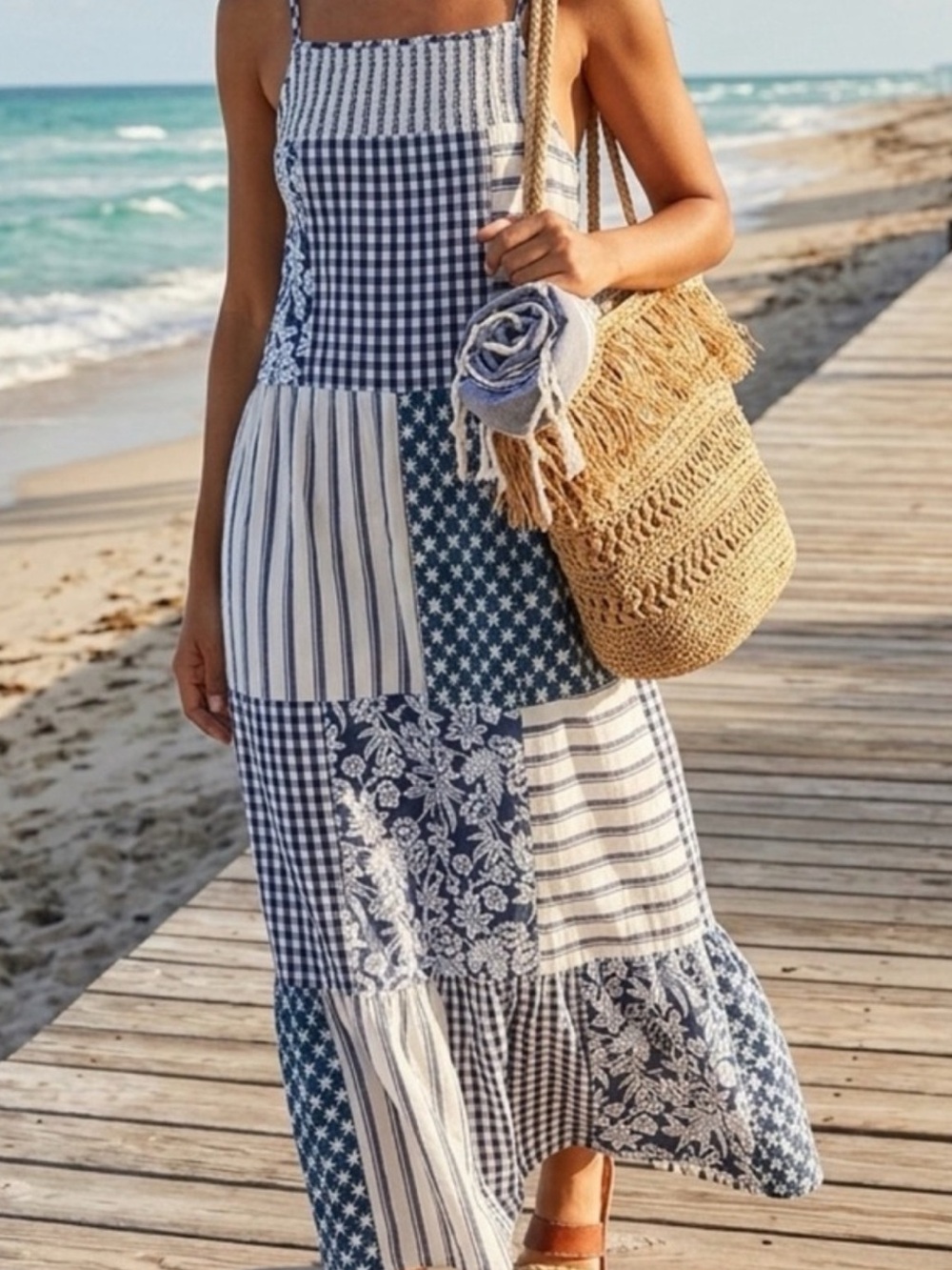 Universal Thread Blue Patchwork Maxi Dress